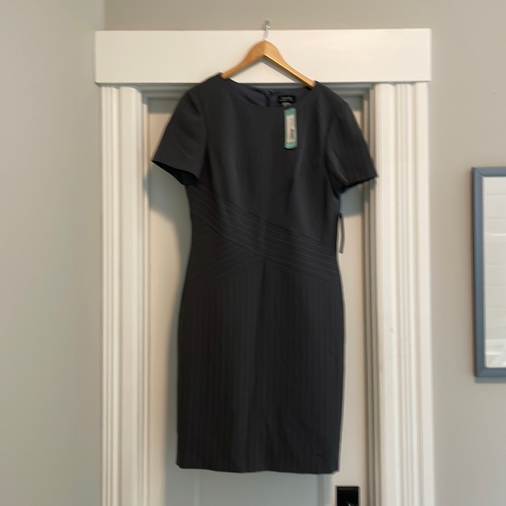 NWT Tahari ASL Charcoal Pinstripe Short Sleeve Shift Dress - Size 10